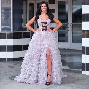 Sherri Hill Pink Polka Dot High Low Dress